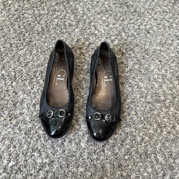 AGL Attilio Giusti Leombruni Leather Black Ballet Shoe Flats 36.5 US 6.5 Cap Toe - Picture 2 of 9